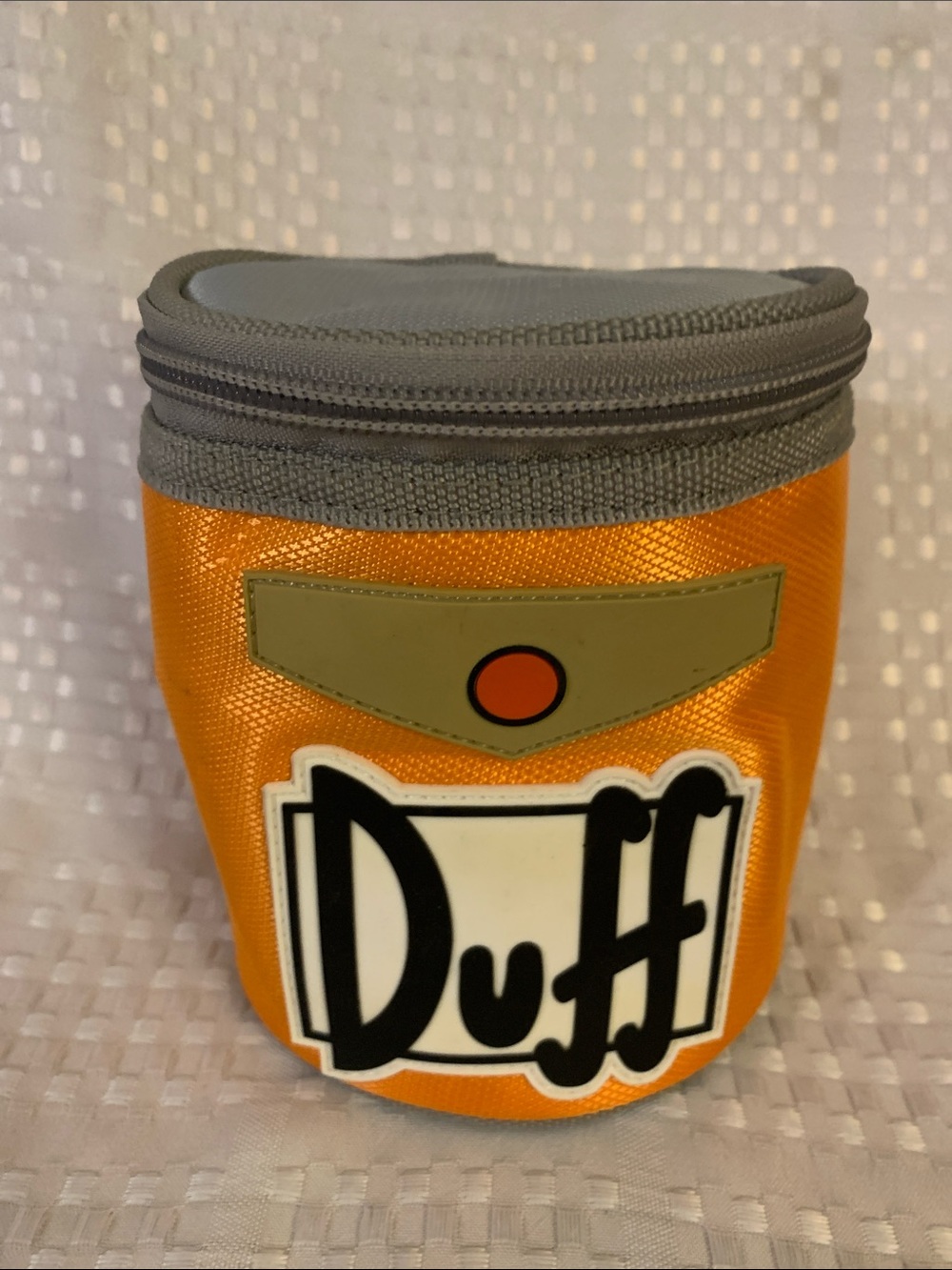 Duff Logo Orange insulated Can Cooler, 5 inches tall.